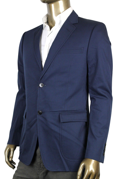 Shop Gucci Men's Horsebit Lining Blue Cotton Two Button Blazer Jacket