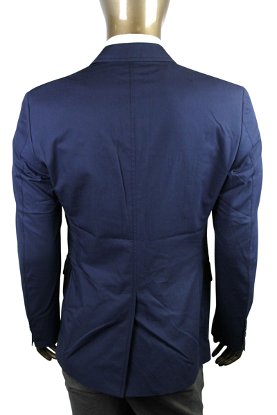 Shop Gucci Men's Horsebit Lining Blue Cotton Two Button Blazer Jacket