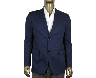 Shop Gucci Men's Horsebit Lining Blue Cotton Two Button Blazer Jacket