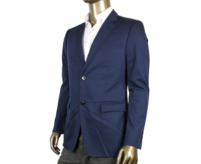 Shop Gucci Men's Horsebit Lining Blue Cotton Two Button Blazer Jacket