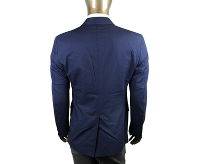 Shop Gucci Men's Horsebit Lining Blue Cotton Two Button Blazer Jacket