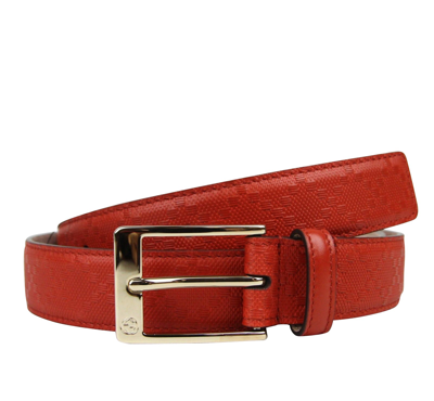 Shop Gucci Men's Leather Diamante Square Buckle Belt In Orange Red