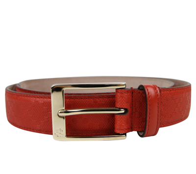 Gucci Men's Leather Diamante Square Buckle Belt In Orange Red