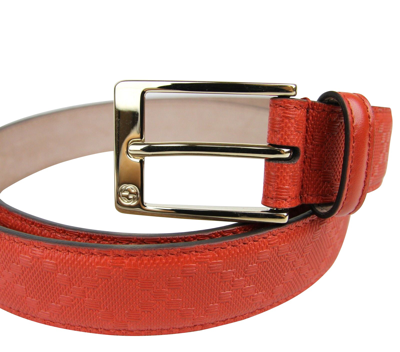 Gucci Men's Leather Diamante Square Buckle Belt In Orange Red