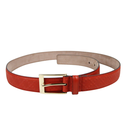 Gucci Men's Leather Diamante Square Buckle Belt In Orange Red