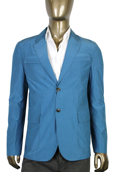 Gucci Mens Light Blazer Teal Cotton Silk Two Button Jacket 304814 4670 In Teal