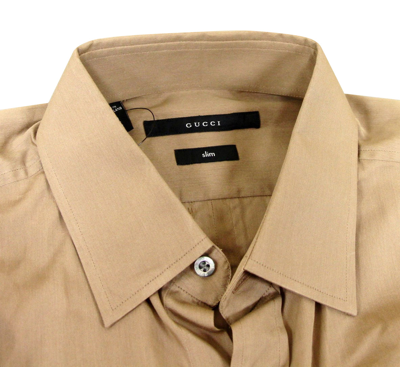 Shop Gucci Men's Light Brown Cotton / Silk Dress Shirt (42 / 16.5)