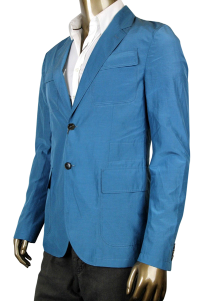 Shop Gucci Men's Light Blazer Teal Cotton Silk Two Button Jacket