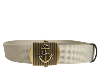 Shop Gucci Men's Military Beige Fabric Belt Anchor Brass Buckle 375191 1523