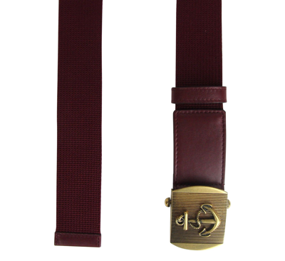 Shop Gucci Men's Military Burgundy Fabric Anchor Brass Buckle Belt 375191 6148