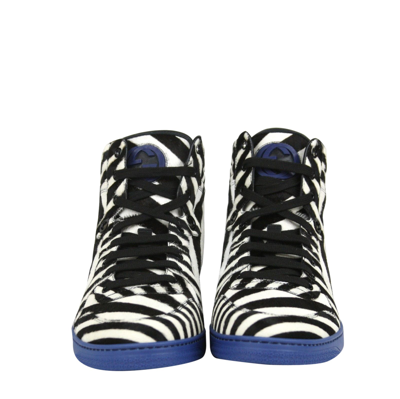 Shop Gucci Men's Multi-color Zebra Print Calf Hair High Top Sneaker In Black / White / Blue