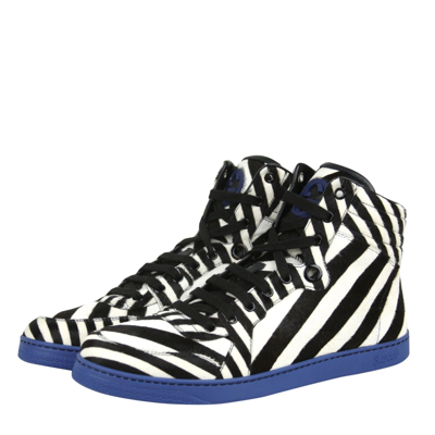 Shop Gucci Men's Multi-color Zebra Print Calf Hair High Top Sneaker In Black / White / Blue