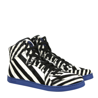 Shop Gucci Men's Multi-color Zebra Print Calf Hair High Top Sneaker In Black / White / Blue