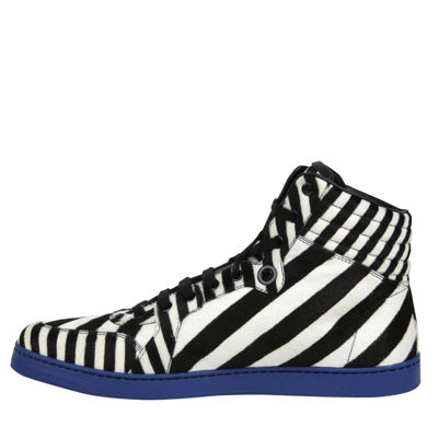 Gucci Men's Multi-color Zebra Print Calf Hair High Top Sneaker In Black / White / Blue