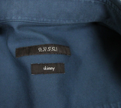 Gucci Men's Skinny Greenish Blue Cotton Dress Shirt In Greenish Blue