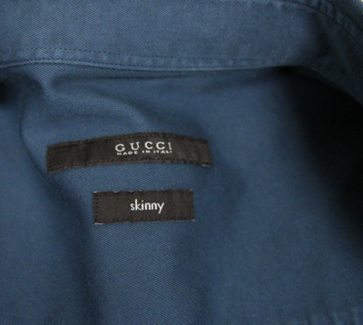 Gucci Men's Skinny Greenish Blue Cotton Dress Shirt In Greenish Blue