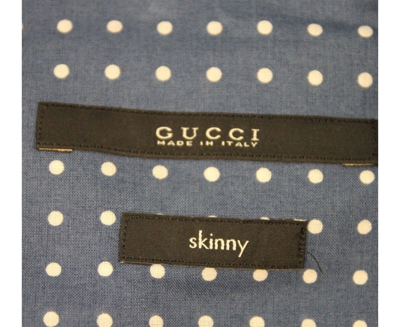Gucci Men's Skinny Stripes Dots Blue Cotton Short Sleeve Shirt In Blue