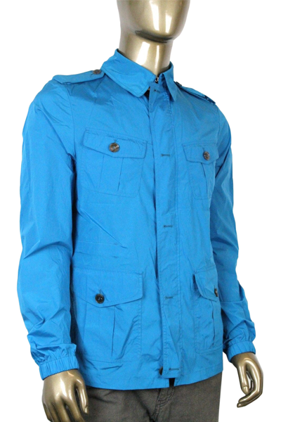Shop Gucci Men's Stretch Windbreak Turquoise Polyamide Elastane Blouse Jacket