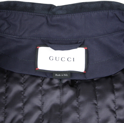 Shop Gucci Men's Washed Gabardine Midnight Blue Cotton / Polyester Jacket