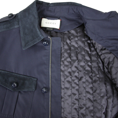 Shop Gucci Men's Washed Gabardine Midnight Blue Cotton / Polyester Jacket