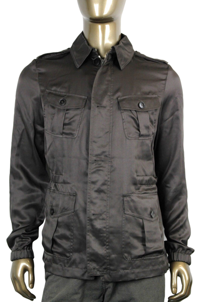 Shop Gucci Men's Windbreak Blouse Brown Silk Jacket