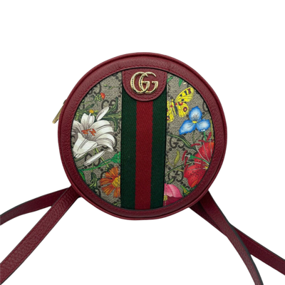 Gucci Ophidia Supreme Gg Canvas Floral Round Backpack With Red