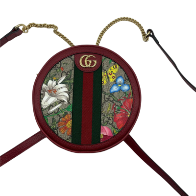 Gucci Ophidia Supreme Gg Canvas Floral Round Backpack With Red Trim In Red