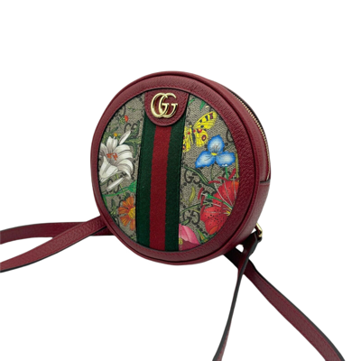 Gucci Ophidia Supreme Gg Canvas Floral Round Backpack With Red Trim In Red