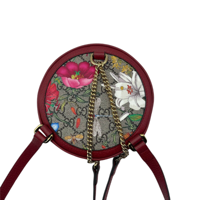 Shop Gucci Ophidia Supreme Gg Canvas Floral Round Backpack With Red Trim