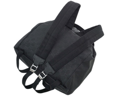 Shop Gucci Unisex 100 Two Front Pockets Black Gg Nylon Medium Backpack Handbag 370823a 2590