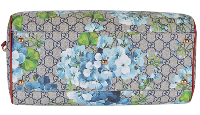 Gucci Blue Gg Blooms Coated Canvas Medium Boston Top Handle Bag In Beige / Blue