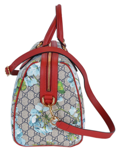 Gucci Blue Gg Blooms Coated Canvas Medium Boston Top Handle Bag In Beige / Blue