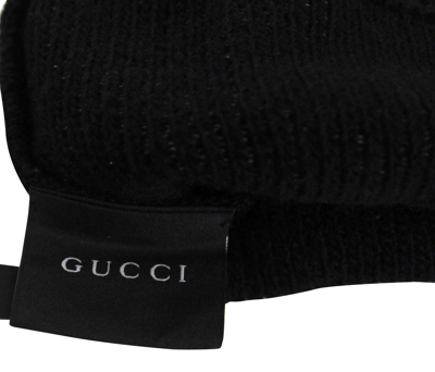 Gucci Unisex Black / Beige Wool Cashmere Cotton Knit Beanie Hat With Logo 352350 1079 In Black / Beige