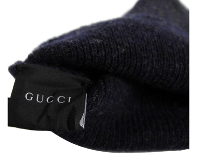 Gucci Unisex Dark Blue Wool Cashmere Cotton Beanie Hat With Logo 352350 4079 In Dark Blue