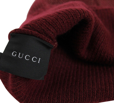Gucci Unisex Burgundy Wool Cashmere Cotton Knit Beanie Hat With Logo 352350 6079 In Burgundy