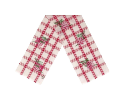 Gucci Unisex Off White Wool Plaid Rose Print Scarf Muffler 481896 9274 In White