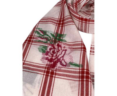 Gucci Unisex Off White Wool Plaid Rose Print Scarf Muffler 481896 9274 In White