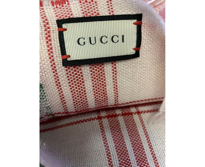 Gucci Unisex Off White Wool Plaid Rose Print Scarf Muffler 481896 9274 In White