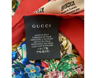 Gucci Women's Beige Monogram Logo Print Red Flower Motif Silk Scarf In Beige / Red