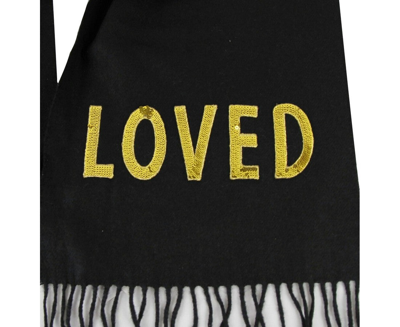 Gucci Women's Black Silk / Cashmere Long Scarf With Yellow Sequin "loved" In Black