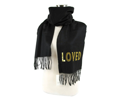 Shop Gucci Women's Black Silk / Cashmere Long Scarf With Yellow Sequin "loved"
