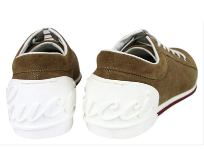 Gucci Women's Brown Leather / Suede Trainer With Script Logo Sneaker 281017 Cbb00 2309 In Brown