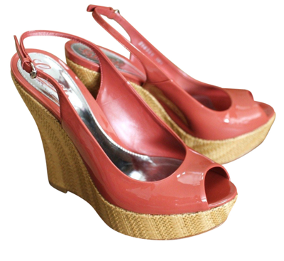 Shop Gucci Women's Coral Patent Leather Platforms Wedges Shoes 258355