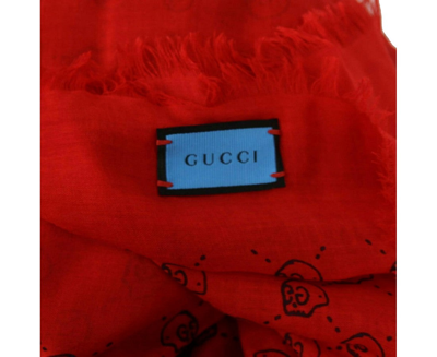 Shop Gucci Women's Ghost Red Modal / Silk Gg Skull Print Large Square Scarf