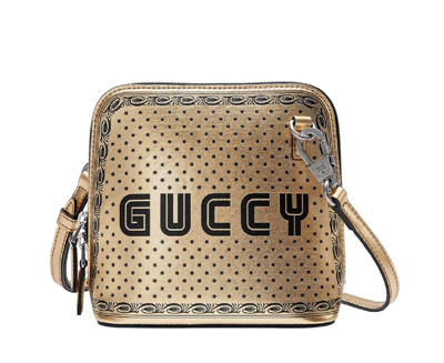 Shop Gucci Women's Gold Guccy Sega Script Dome Mini Crossbody Bag