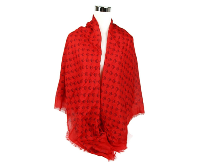 Gucci Women's Ghost Red Modal / Silk Gg Skull Print Large Square Scarf In Red