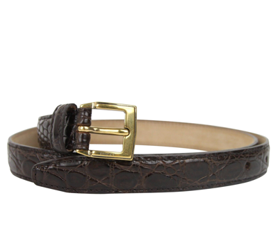 Shop Gucci Women's Gold Buckle Dark Brown Skinny Crocodile Belt 269813 E7i0t 2140