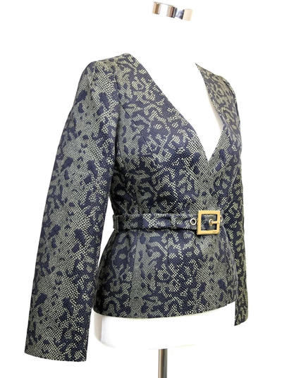 Gucci Womens Green Black Cotton Silk Acrylic Print Belt Runway Blazer Jacket 319227 In Green Black
