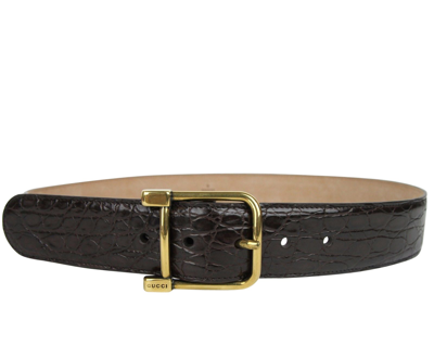 Shop Gucci Women's Gold Square Buckle Dark Brown Crocodile Belt 257319 E7i0t 2140