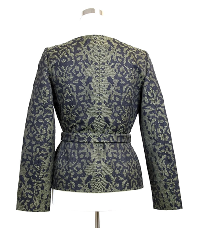 Shop Gucci Women's Green Black Cotton Silk Acrylic Print Belt Runway Blazer Jacket